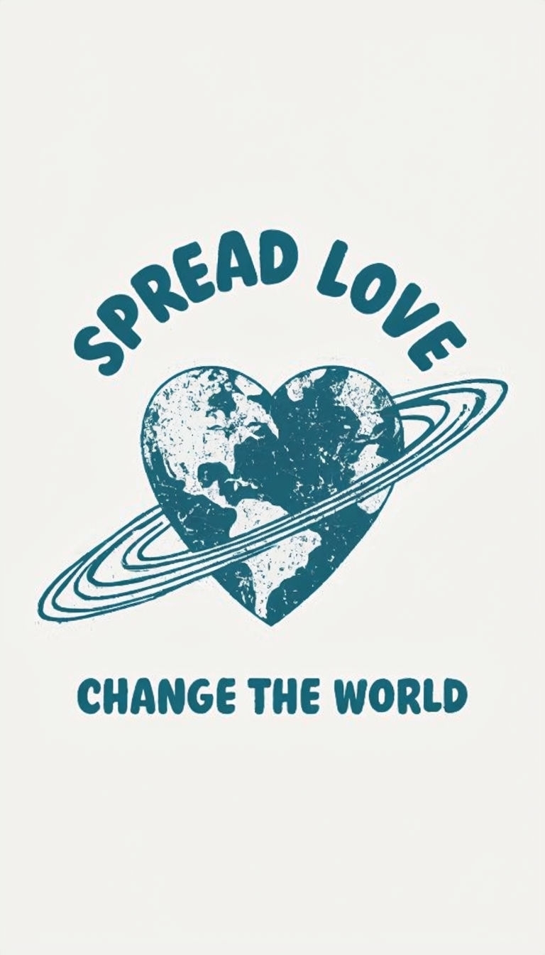 Retro Heart-Shaped Earth with Spread Love Message T-Shirt