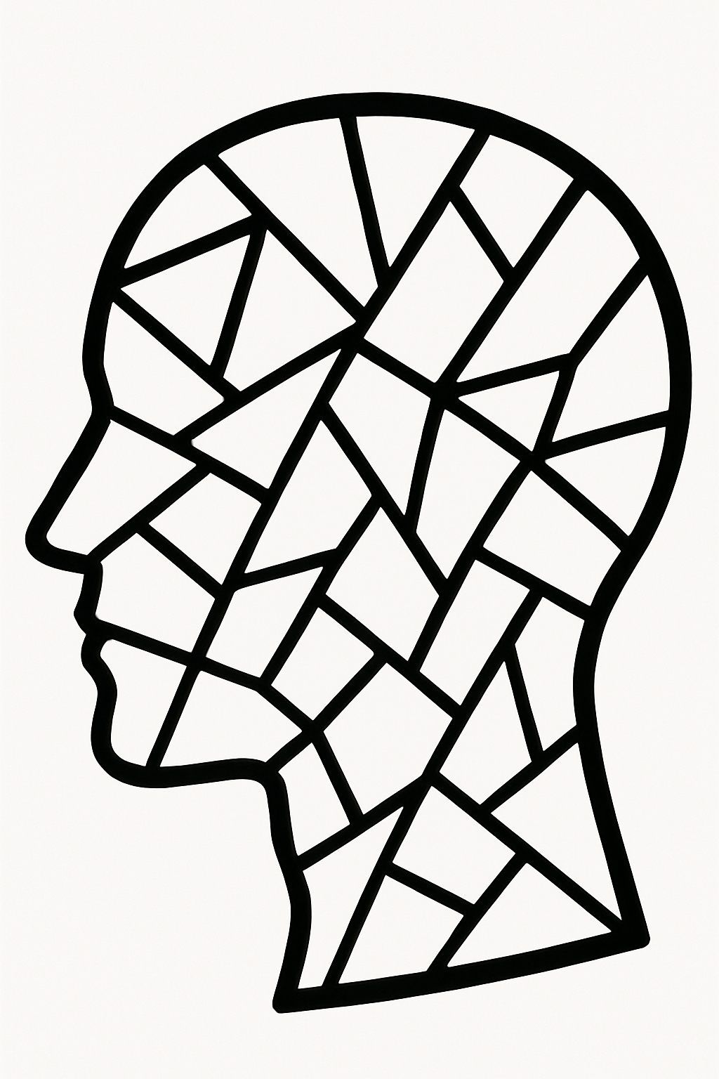 Geometric Human Head Silhouette Outline Illustration Coloring Book Pages