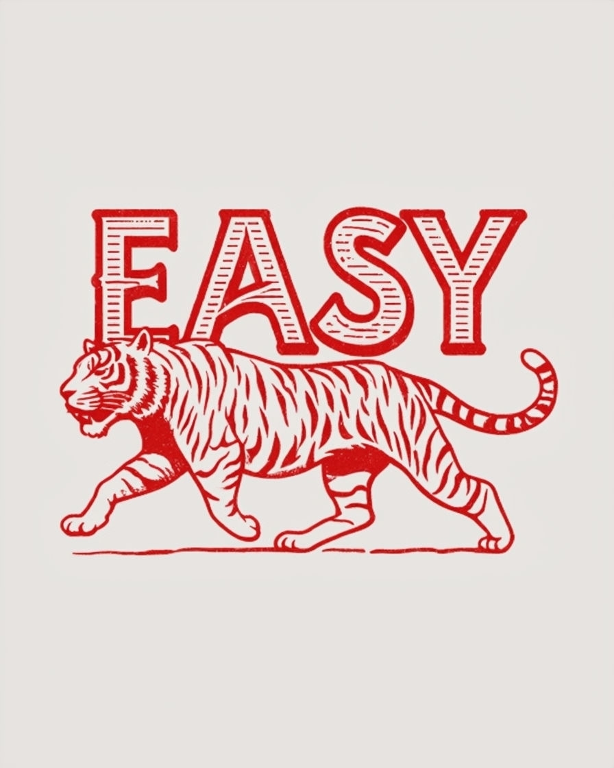 Vintage-Inspired Easy Tiger Illustration T-Shirt