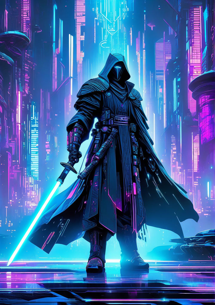 Cyberpunk Jedi knights clad in futuristic robes interwoven w... by KUBU ...