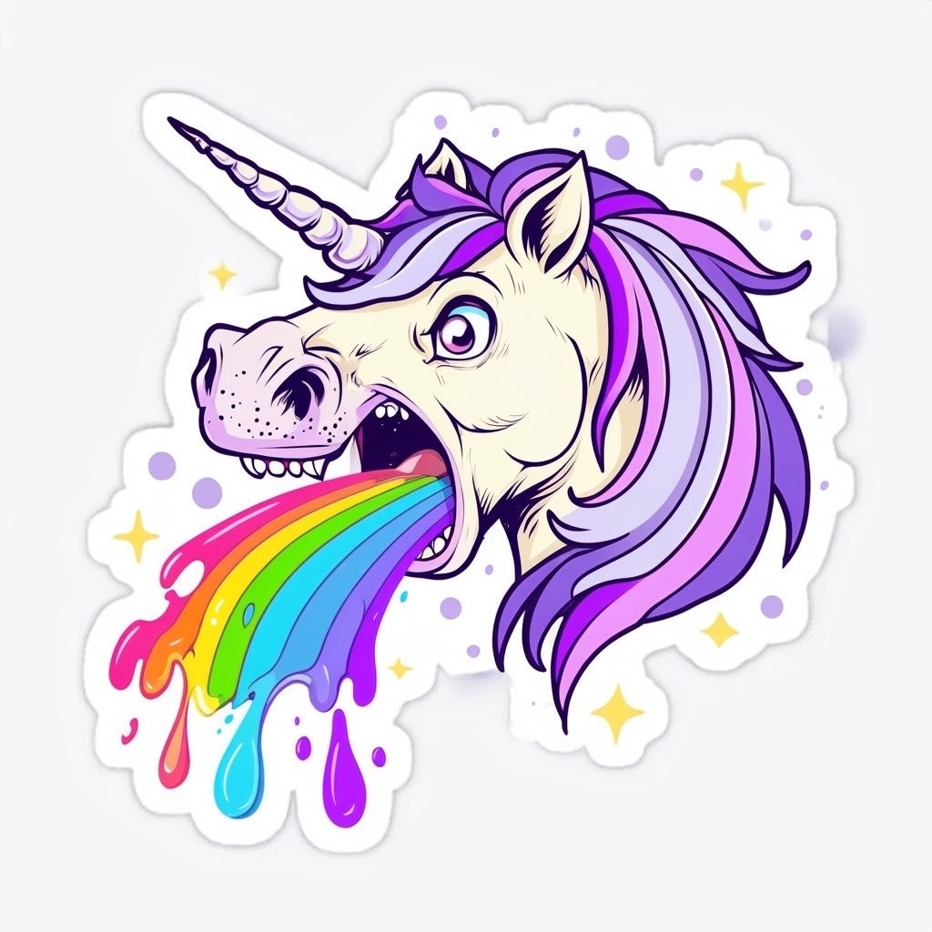 Whimsical Unicorn Head with Colorful Rainbow Sticker