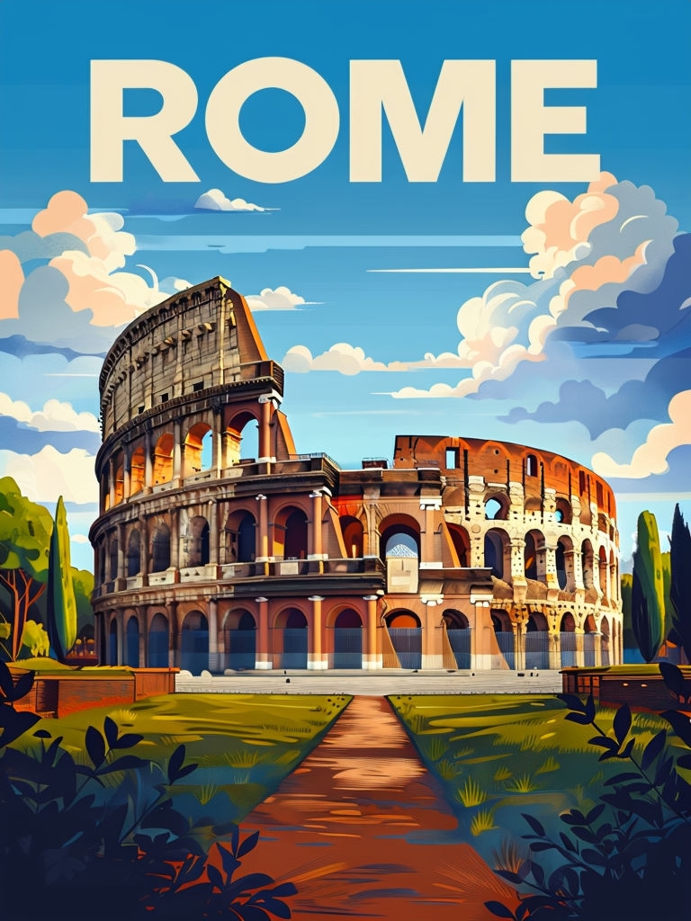 Stunning Rome Colosseum Digital Illustration Art Poster