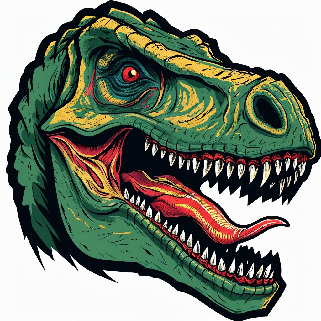 Menacing Allosaurus Cartoon Dinosaur Head Sticker