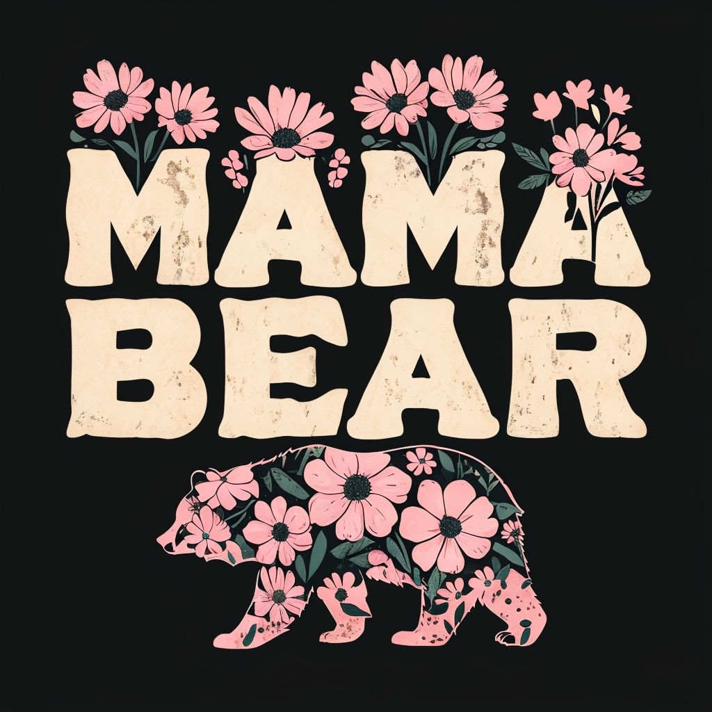 Mama Bear Floral Typography and Bear Silhouette T-Shirt