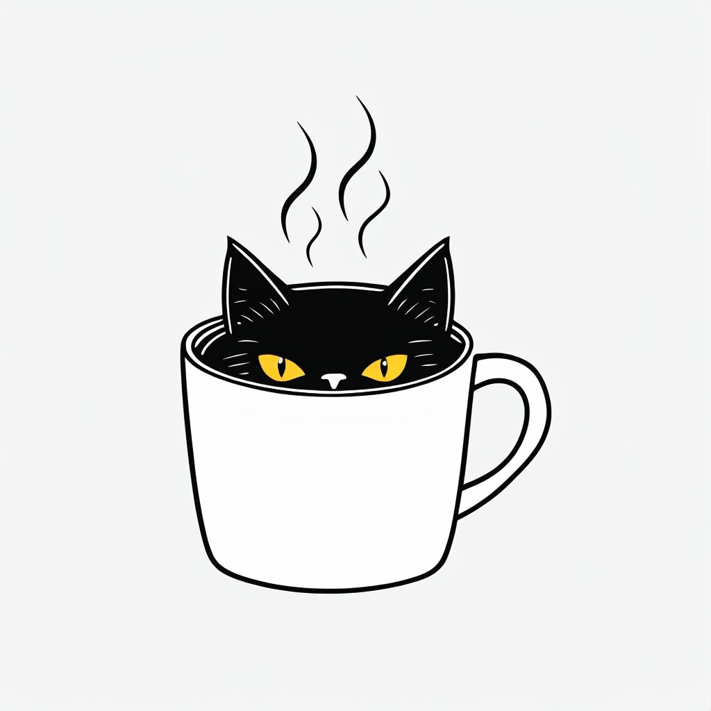 Whimsical Black Cat Peeking Out of Mug Illustration Mug