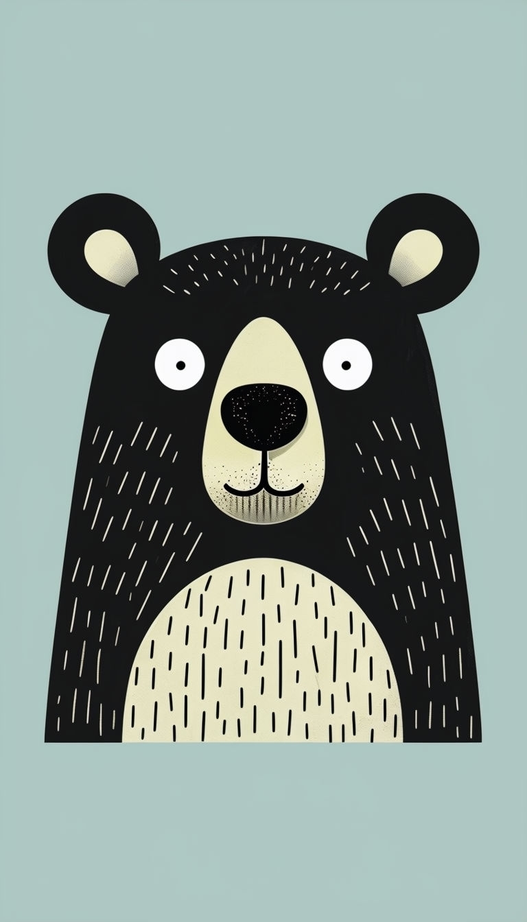 Minimalist Cartoon Bear Face Illustration Phone Case Cover
