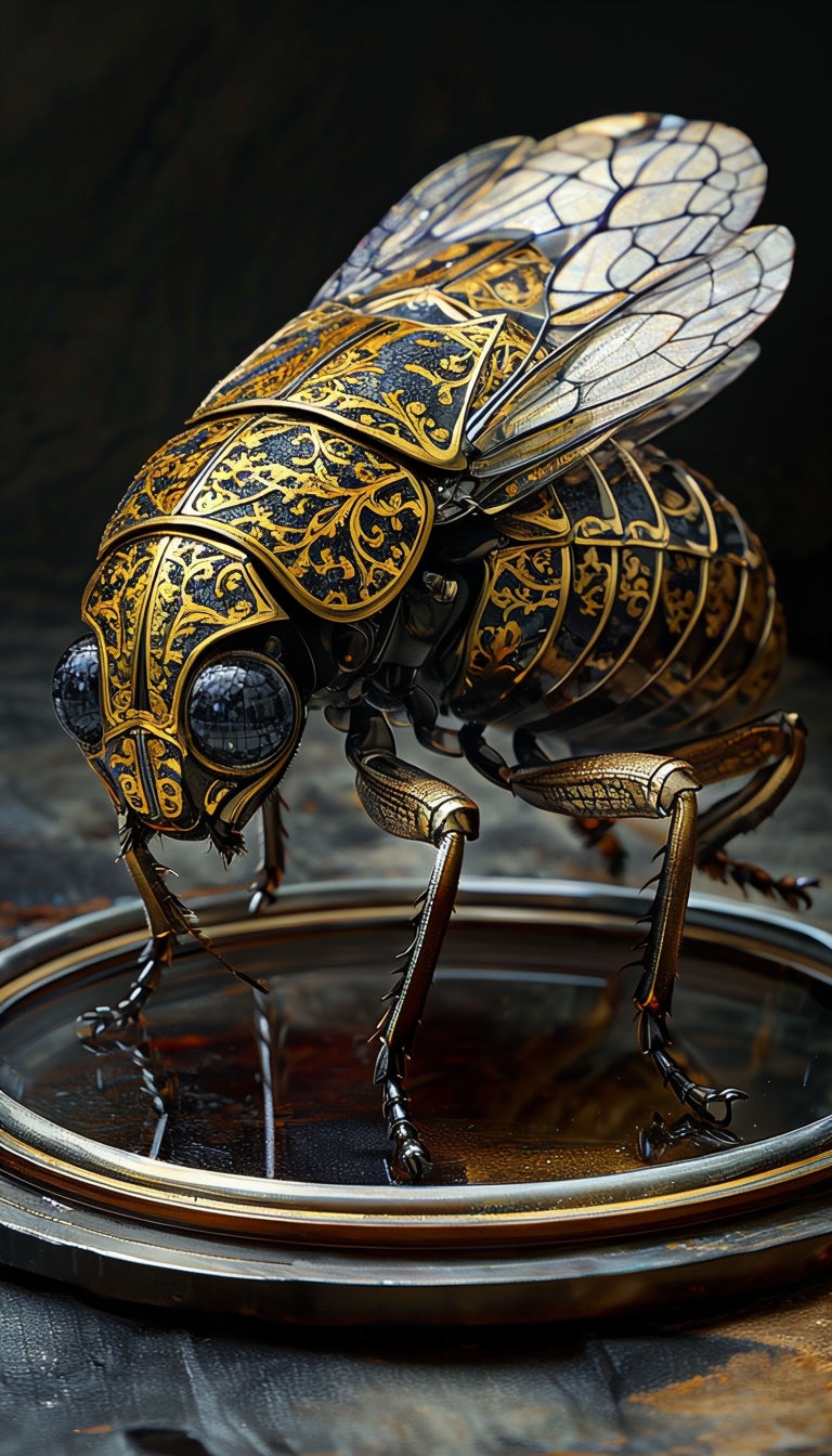 Intricate Hyperrealistic Mechanical Insect Digital Art Mobile Wallpaper