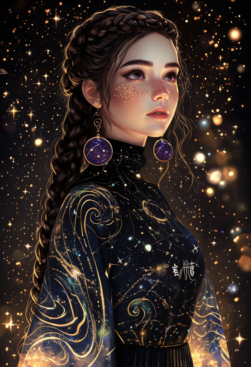 Ethereal Young Woman with Starry Night Background Art