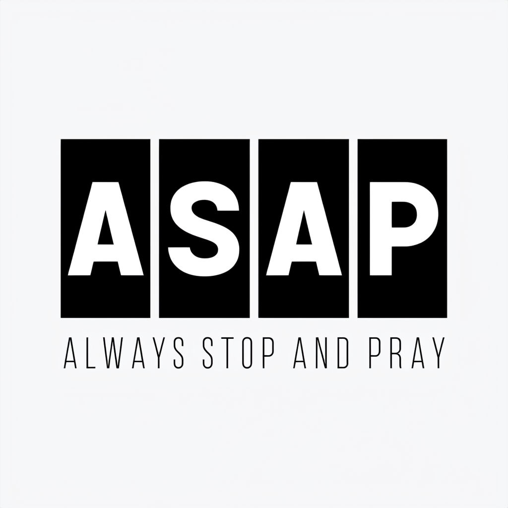 Minimalist ASAP Logo with Always Stop and Pray Text T-Shirt