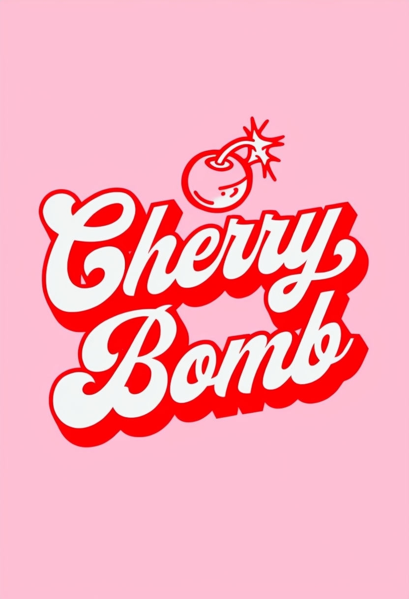 Cherry Bomb Retro Cursive Text with Cherry Icon Poster