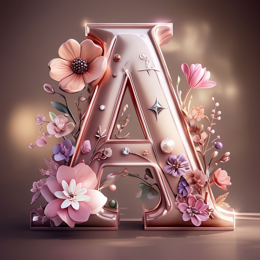 Elegant Rose Gold Floral Letter A Illustration Monogram