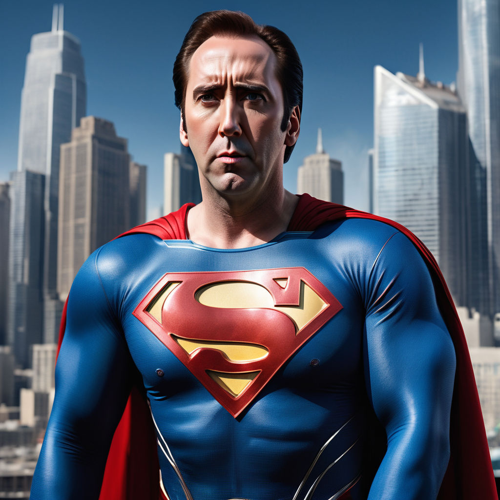 Picture Nicolas Cage in a hyper-realistic portrayal of Super... by C ...