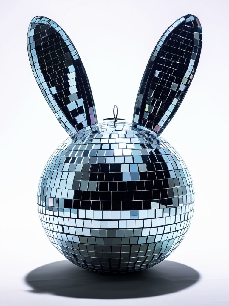 Reflective Cheetos Rabbit Disco Ball Sculpture Art Piece Card & Invite