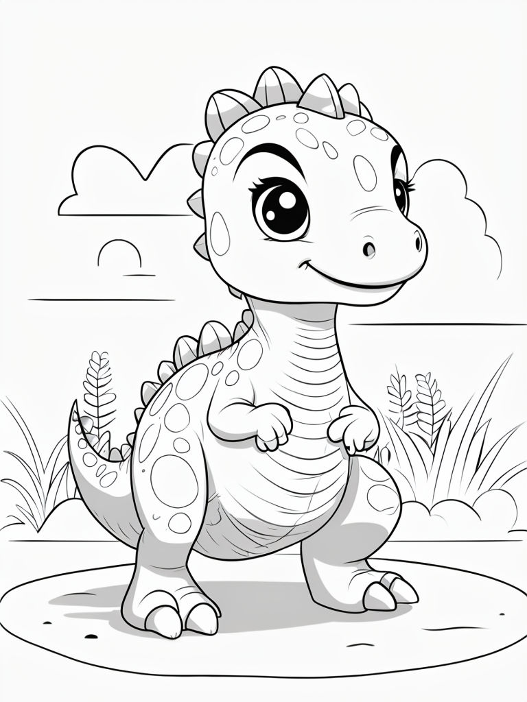 Playful Cartoon Dinosaur Line Drawing Art