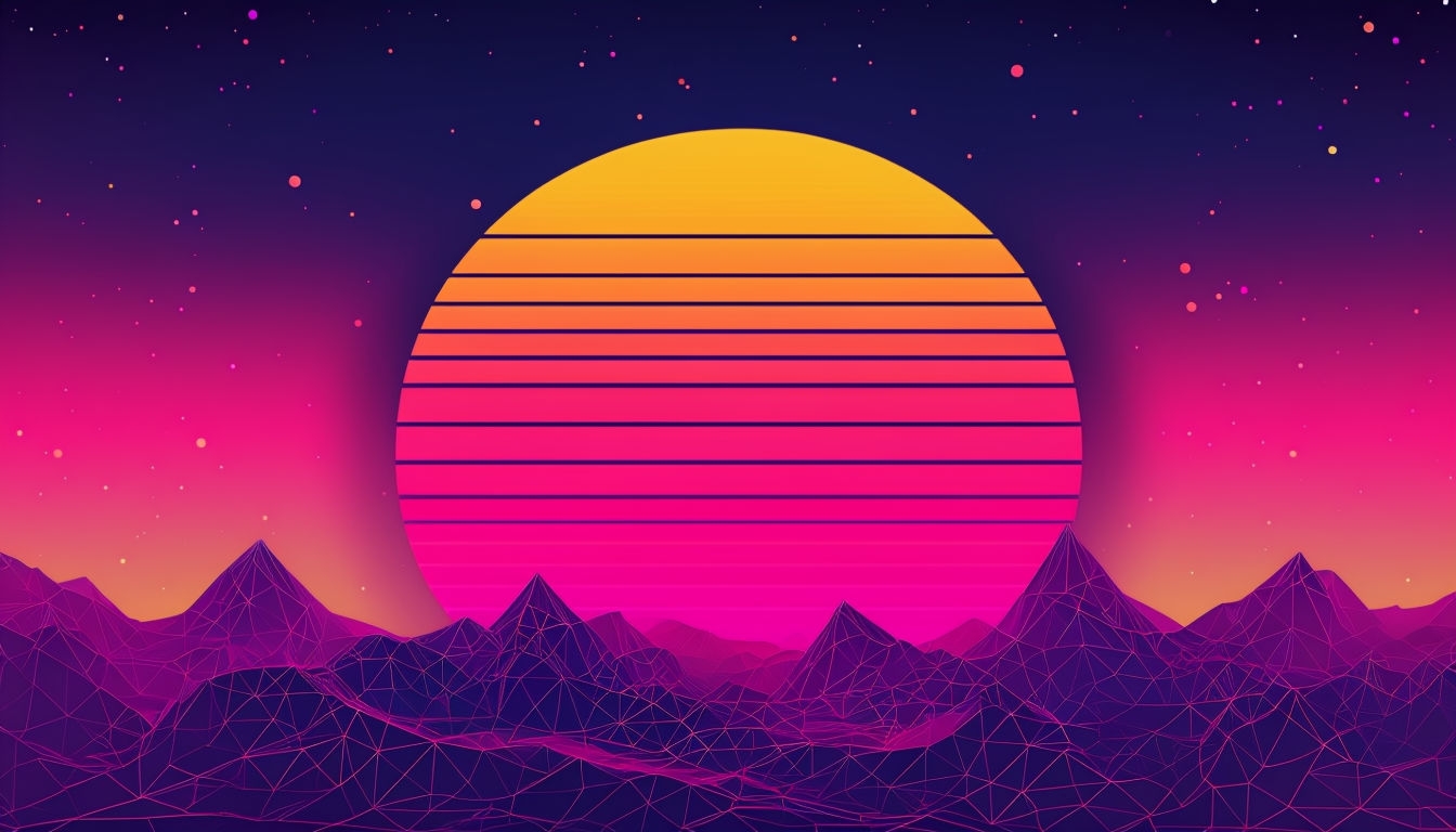 Vibrant Retro-Futuristic Cosmic Landscape Virtual Background