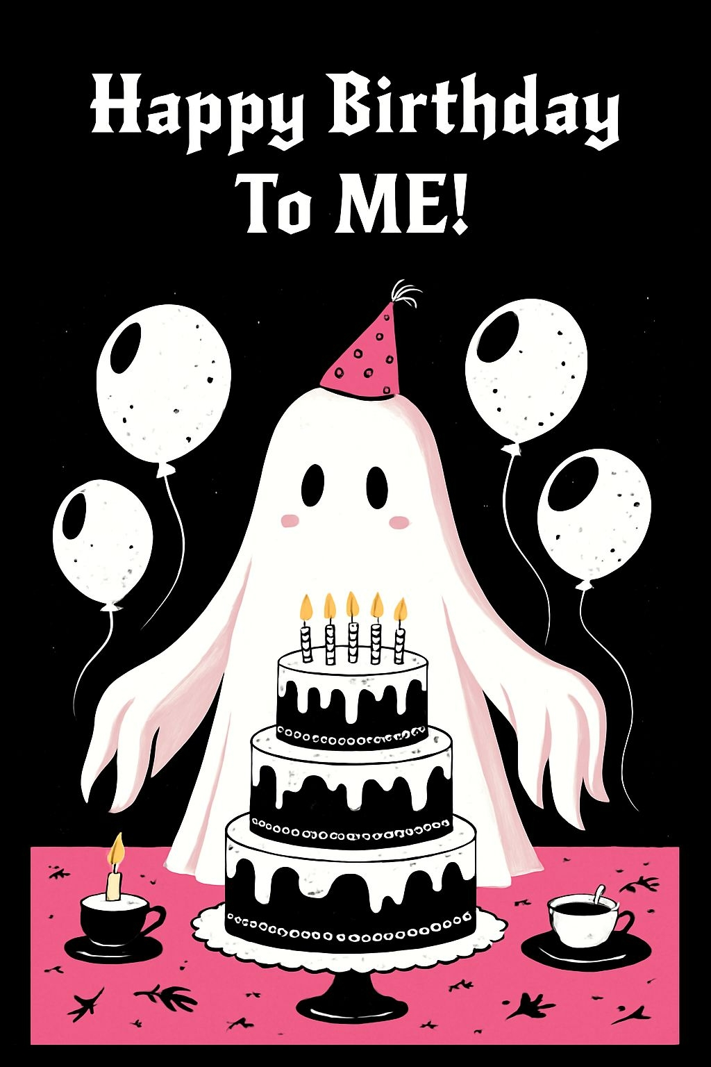 Friendly Ghost Birthday Cake Illustration for Party Invite Card