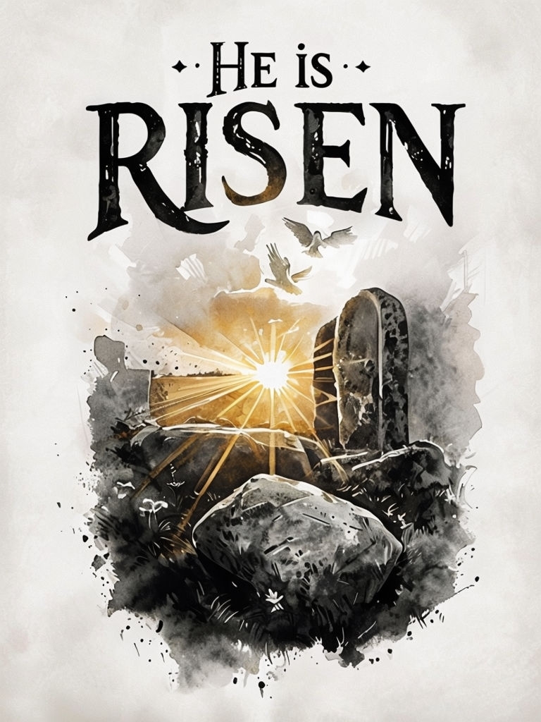 He Is Risen Inspirational Sunrise Illustration Poster