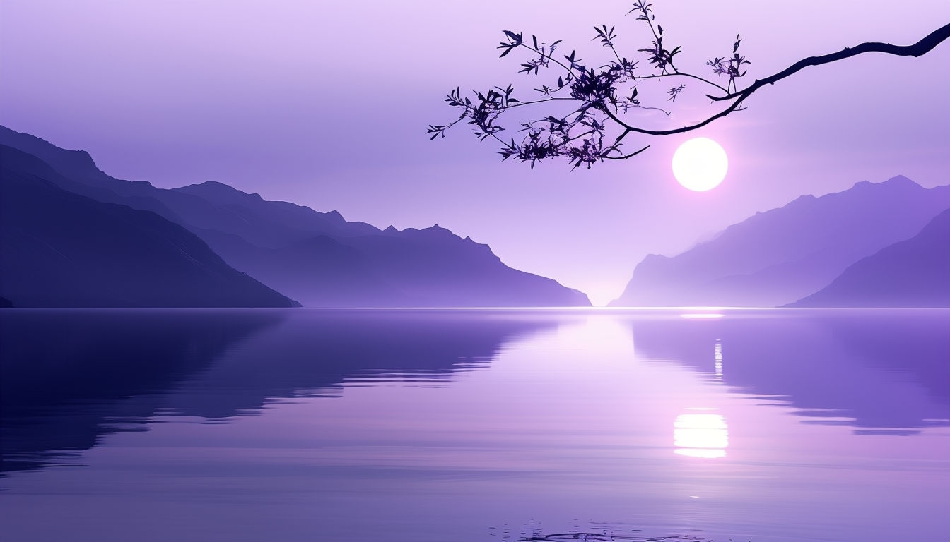 Serene Minimalist Mountain Reflection at Sunset Virtual Background