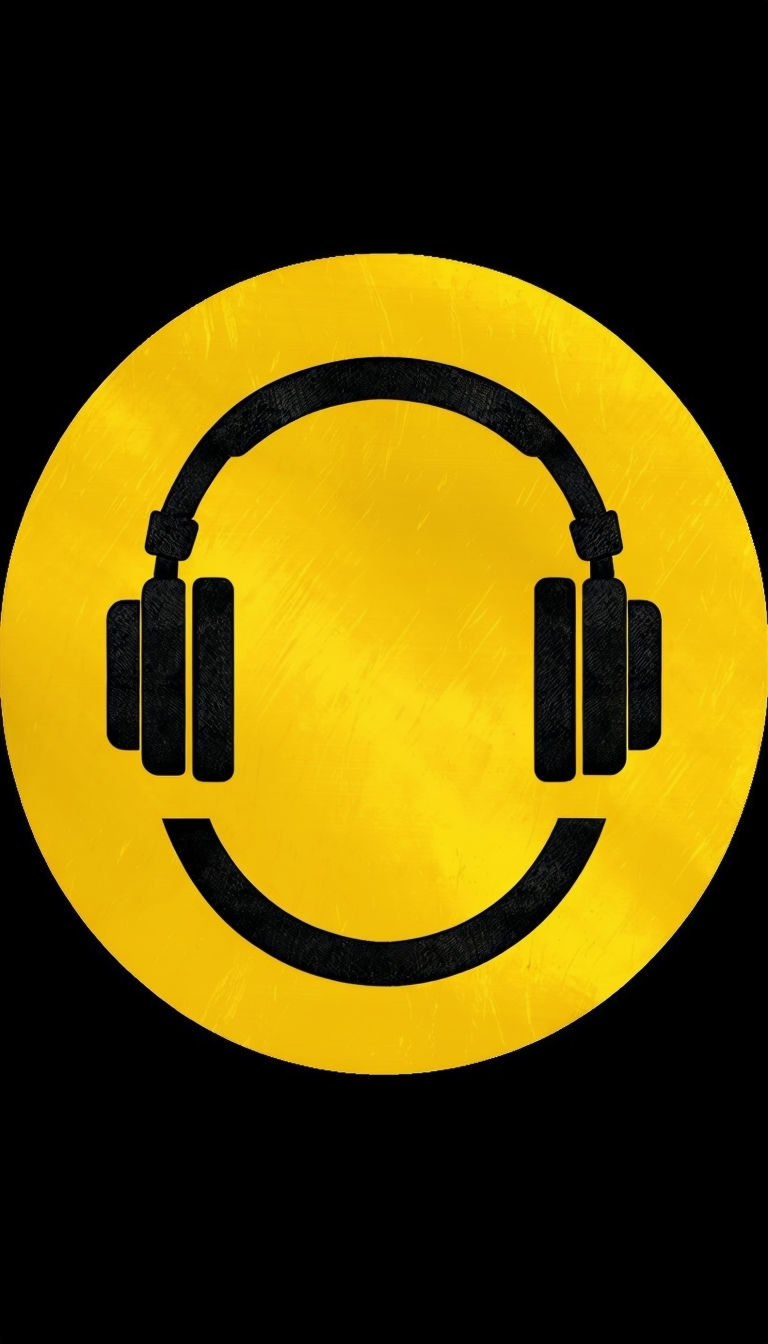 Cheerful Black Headphones Smiley Face on Yellow Background T-Shirt