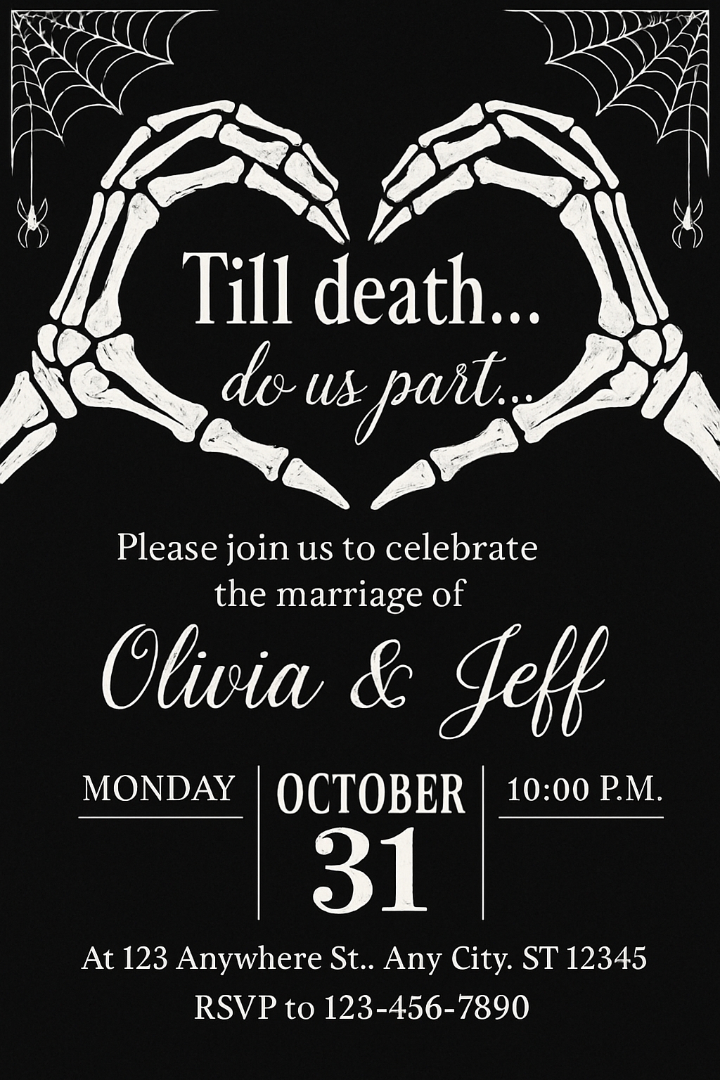 Gothic Halloween Wedding Invitation Featuring Skeleton Hands Artwork Cards & Invites