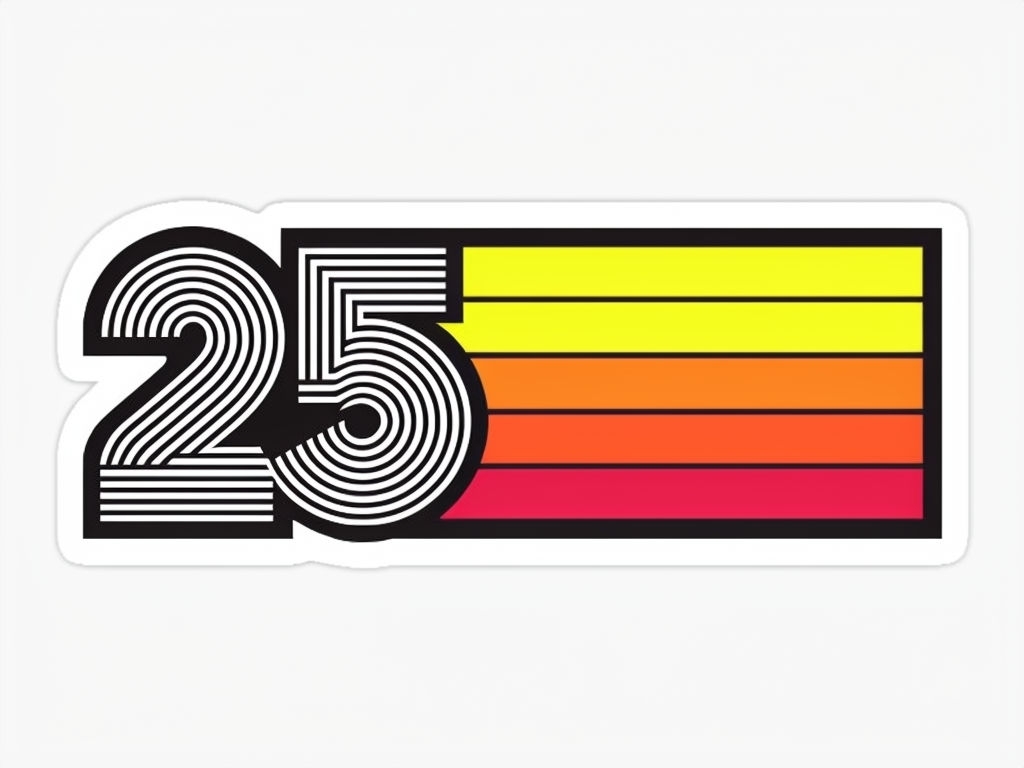 Retro 1980s Inspired '25' Colorful Sticker Design