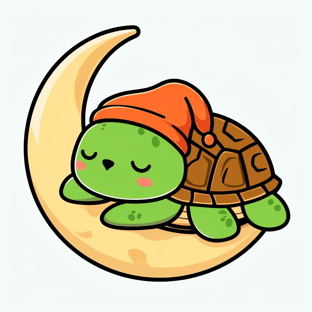 Cute Cartoon Sleeping Turtle on Crescent Moon Sticker