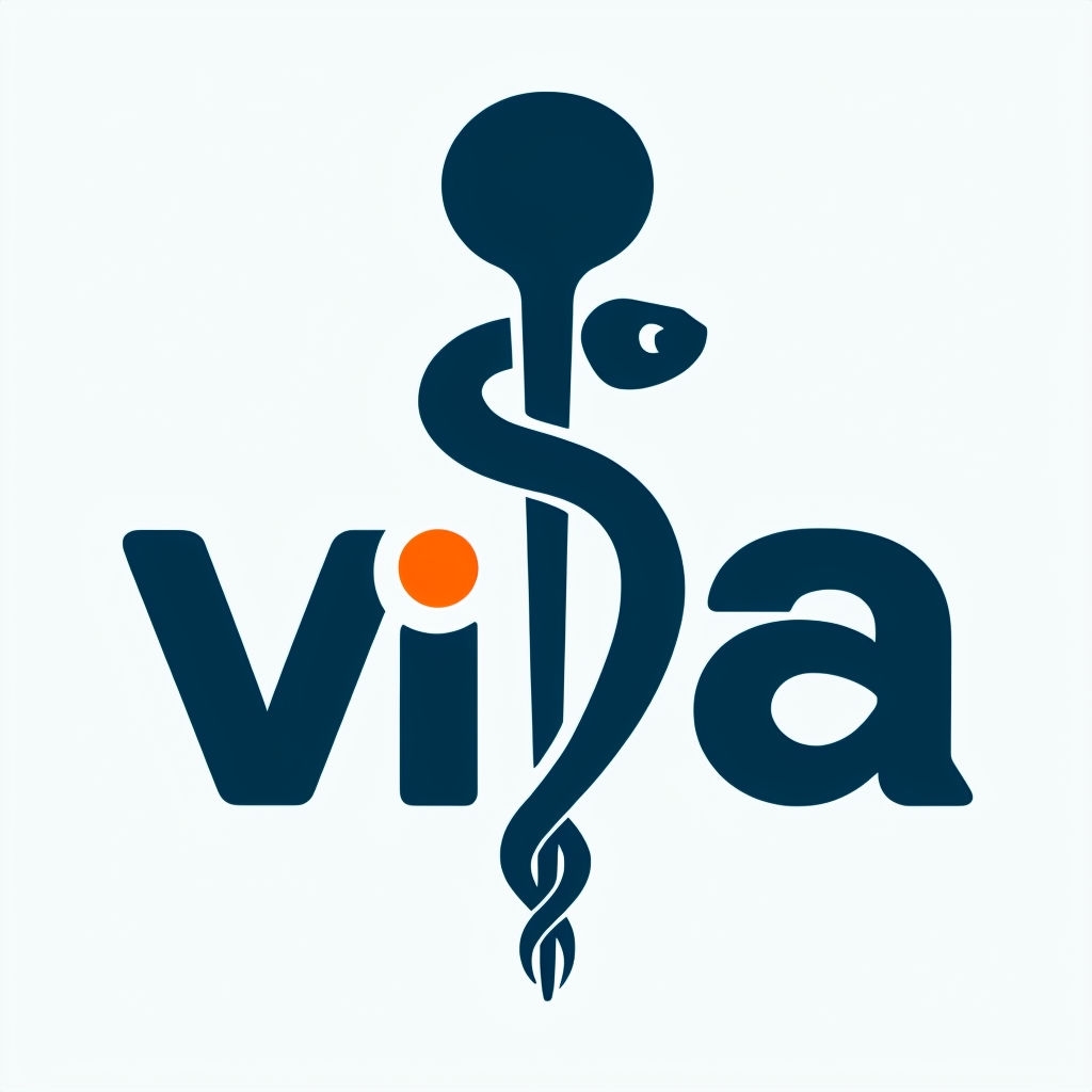 Modern Minimalist Caduceus Viva Logo in Navy Blue and Orange