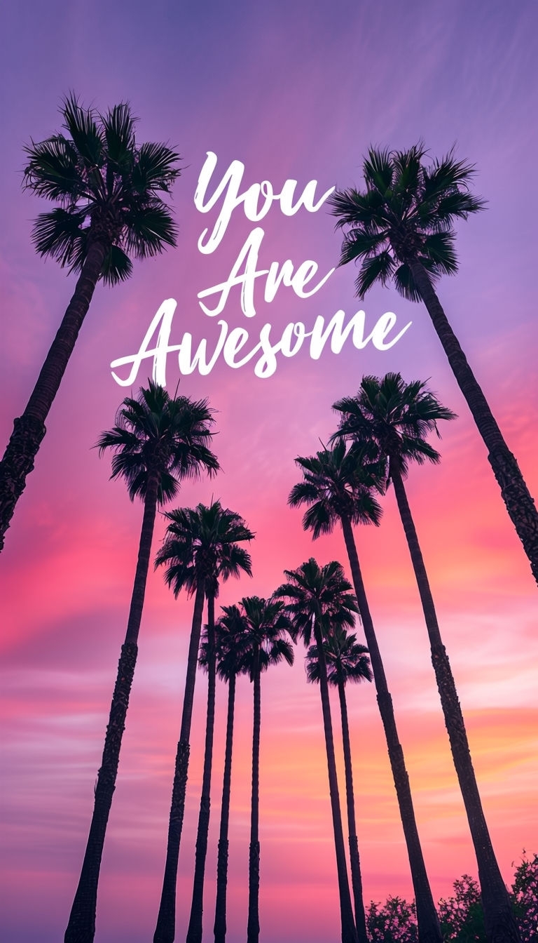 Uplifting 'You Are Awesome' Palm Trees Sunset Mobile Wallpaper