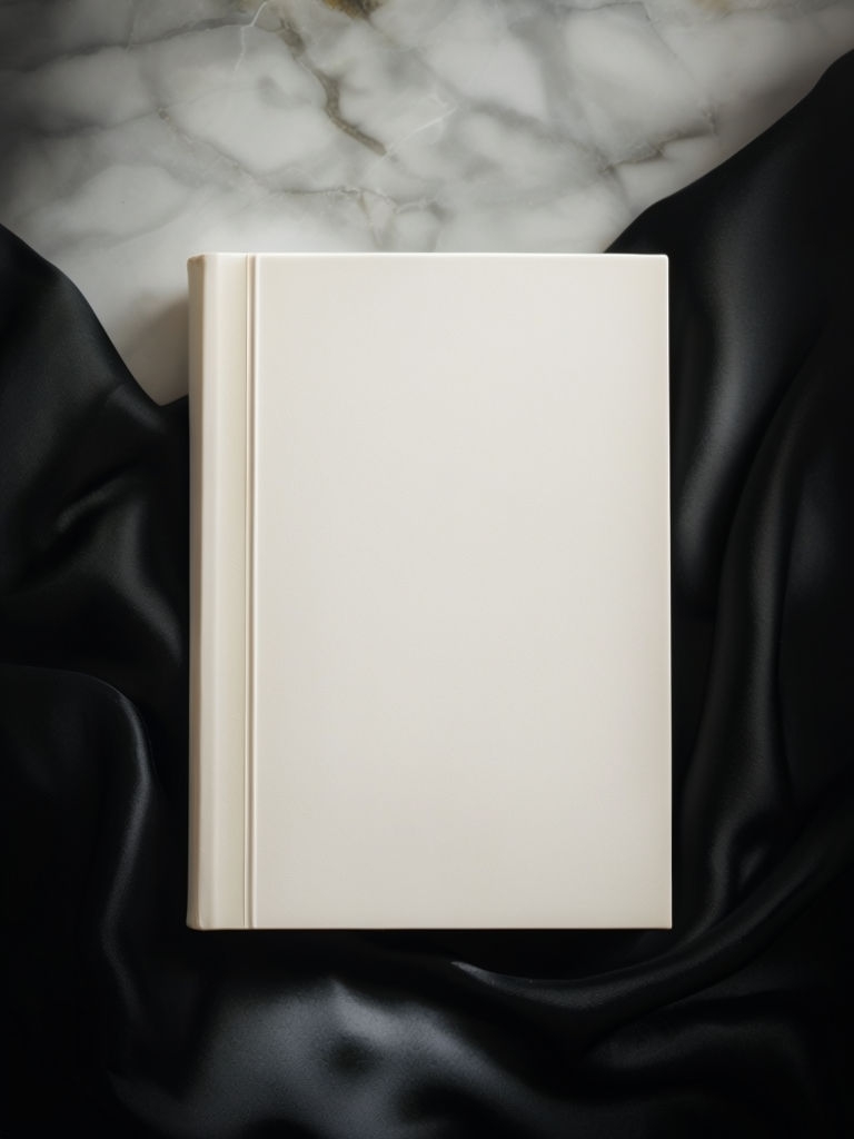 Elegant Ivory Book Still Life Photograph on Satin Fabric Mockup