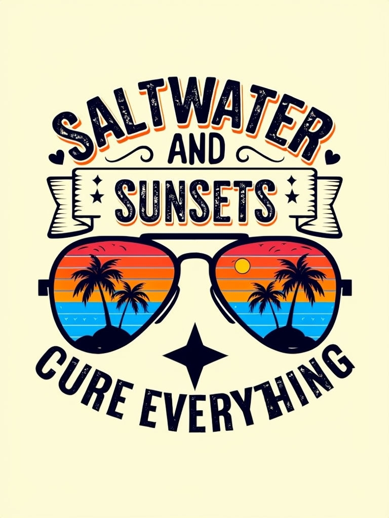 Saltwater and Sunsets Aviator Sunglasses T-Shirt