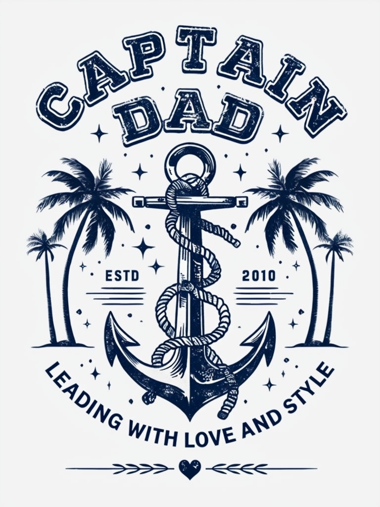 Nautical Captain Dad Vintage Graphic Design T-Shirt