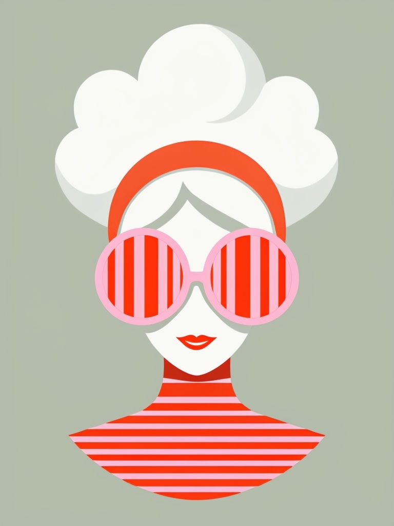 Stylized Minimalist Female Figure with Colorful Accessories Art