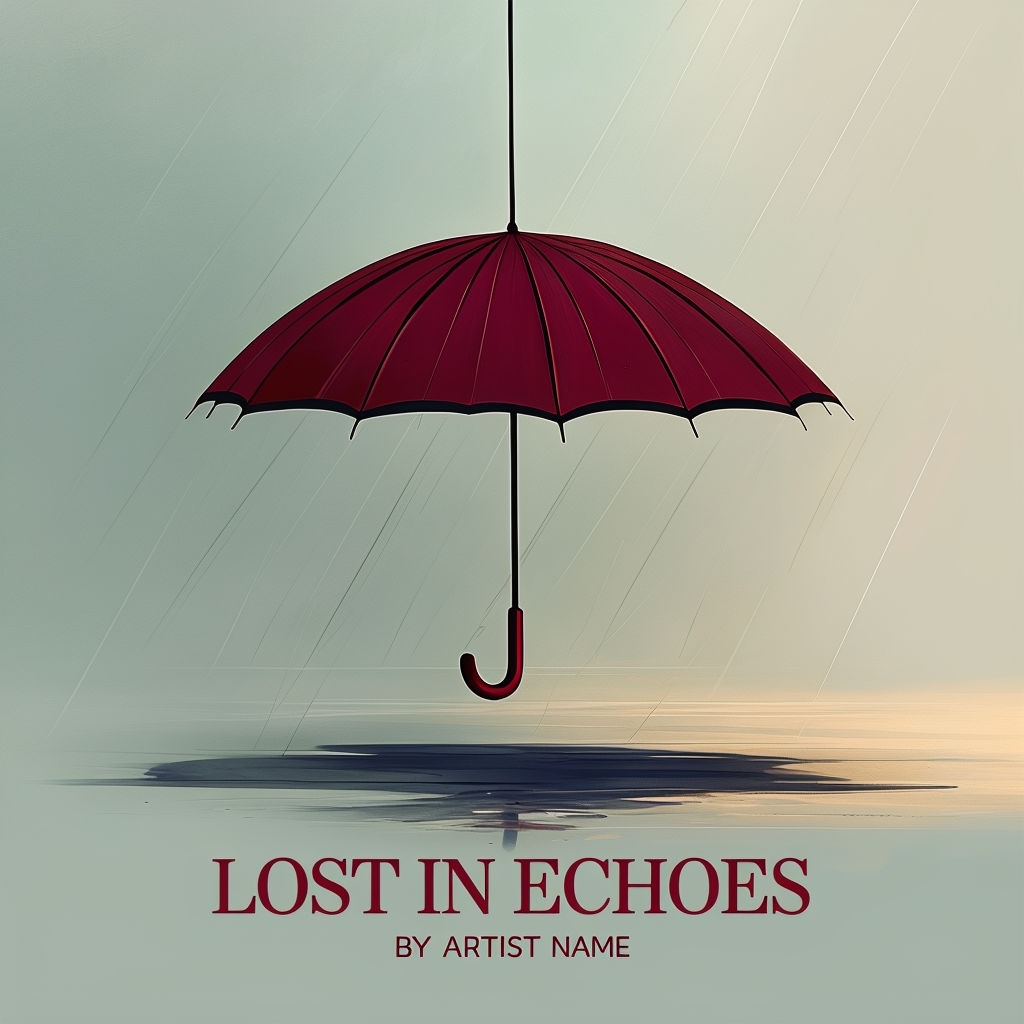 Crimson Umbrella Minimalist Album Art for Lost in Echoes Spotify Album Cover