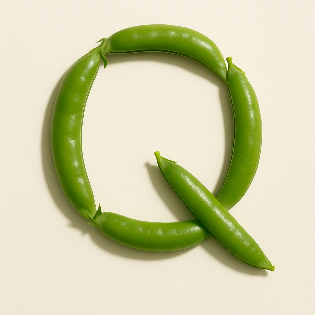 Fresh Green Snap Peas Forming Letter Q Minimalist Art Monogram