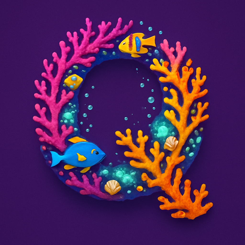 Vibrant Underwater Scene Letter Q Illustration Monogram