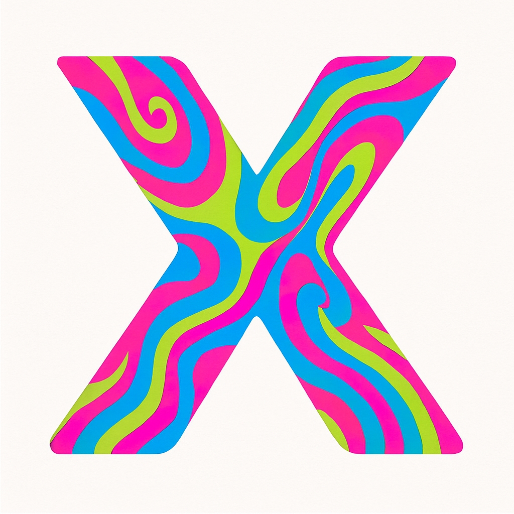Vibrant Psychedelic Letter X Design with Colorful Waves Monogram