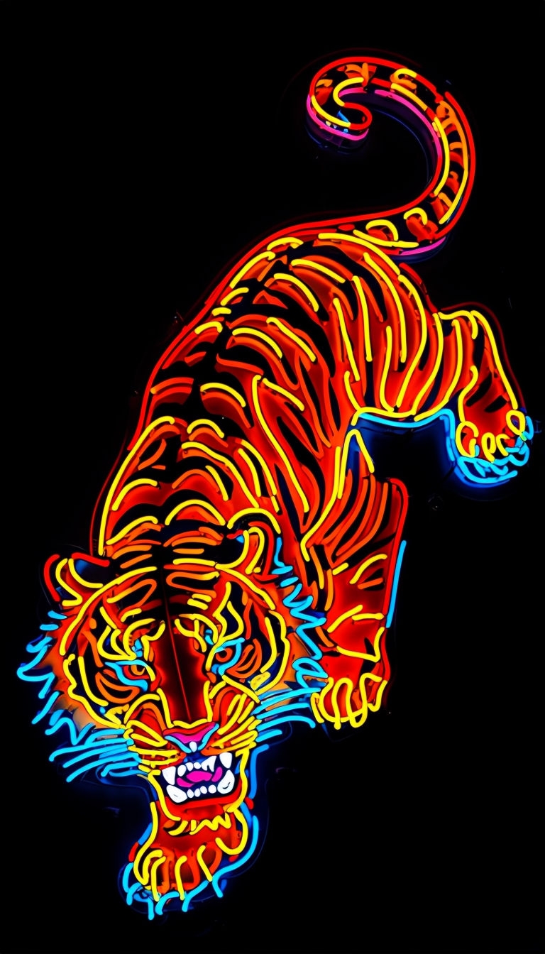 Vibrant Neon Leaping Tiger Design Phone Case Cover