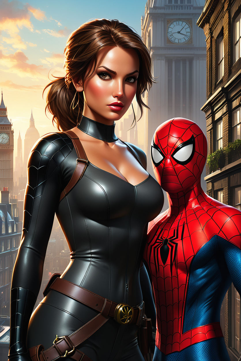 Spiderman hold breast catwoman