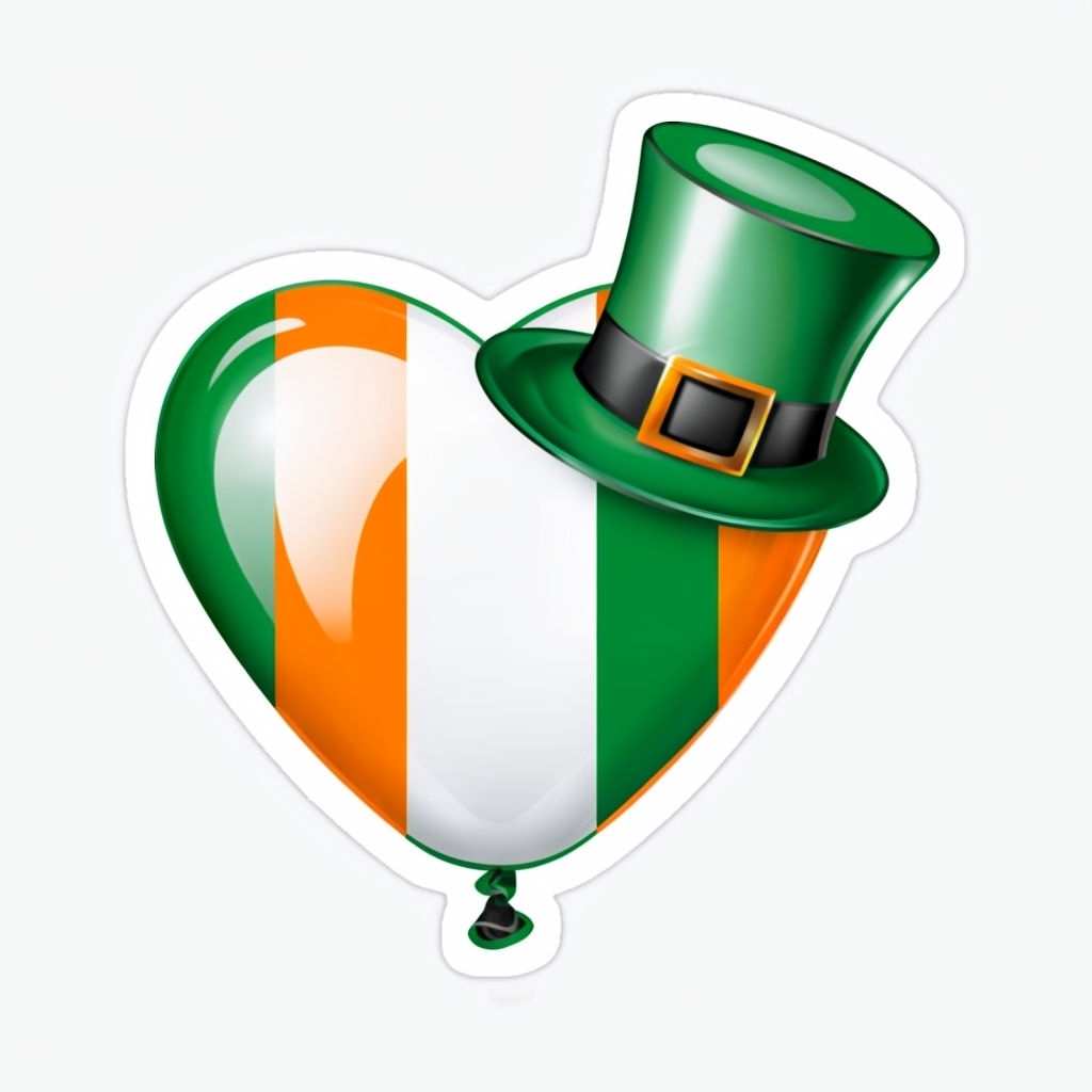 Heart-Shaped Irish Flag Balloon with Leprechaun Hat Sticker