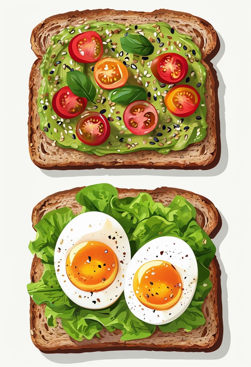 Vibrant Whole Grain Toast with Avocado and Egg Illustration Poster
