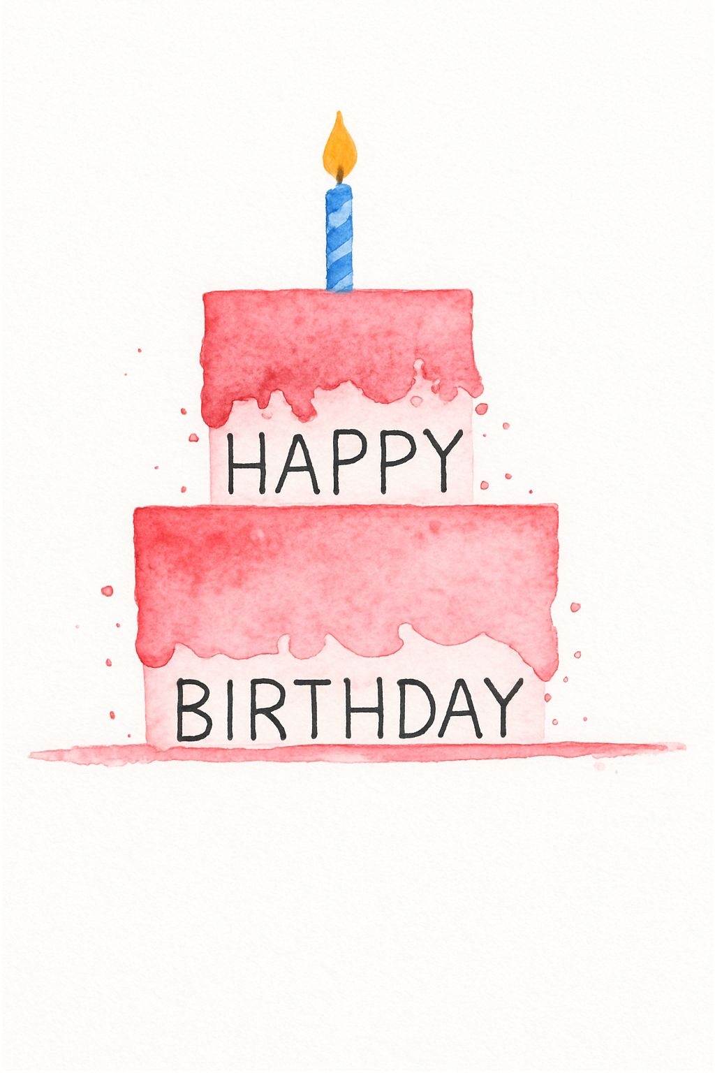 Hand-Painted Watercolor Two-Tier Birthday Cake Illustration Card