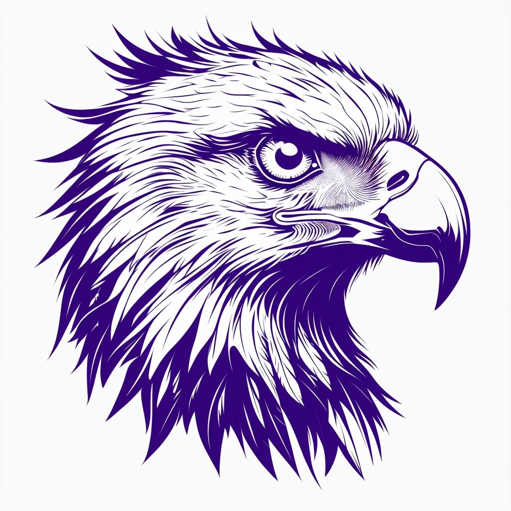 Intricate Dark Purple Eagle Head Line Drawing T-Shirt