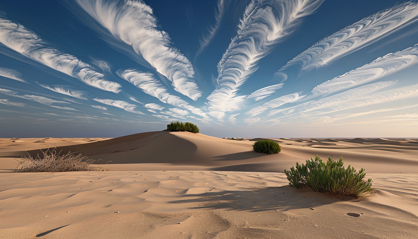 Serene Desert Landscape with Textured Sand and Dramatic Sky Virtual Background