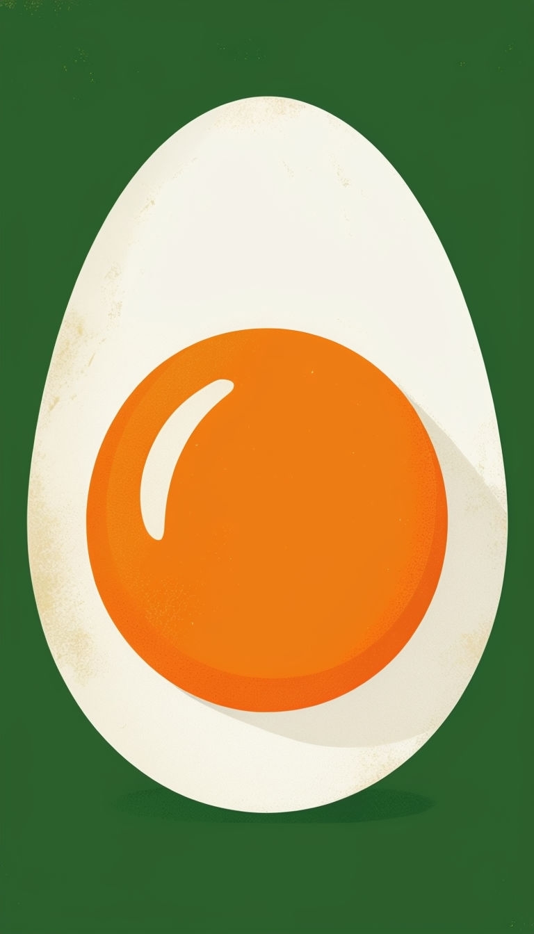 Stylized Halved Egg Minimalist Illustration on Forest Green Mobile Wallpaper