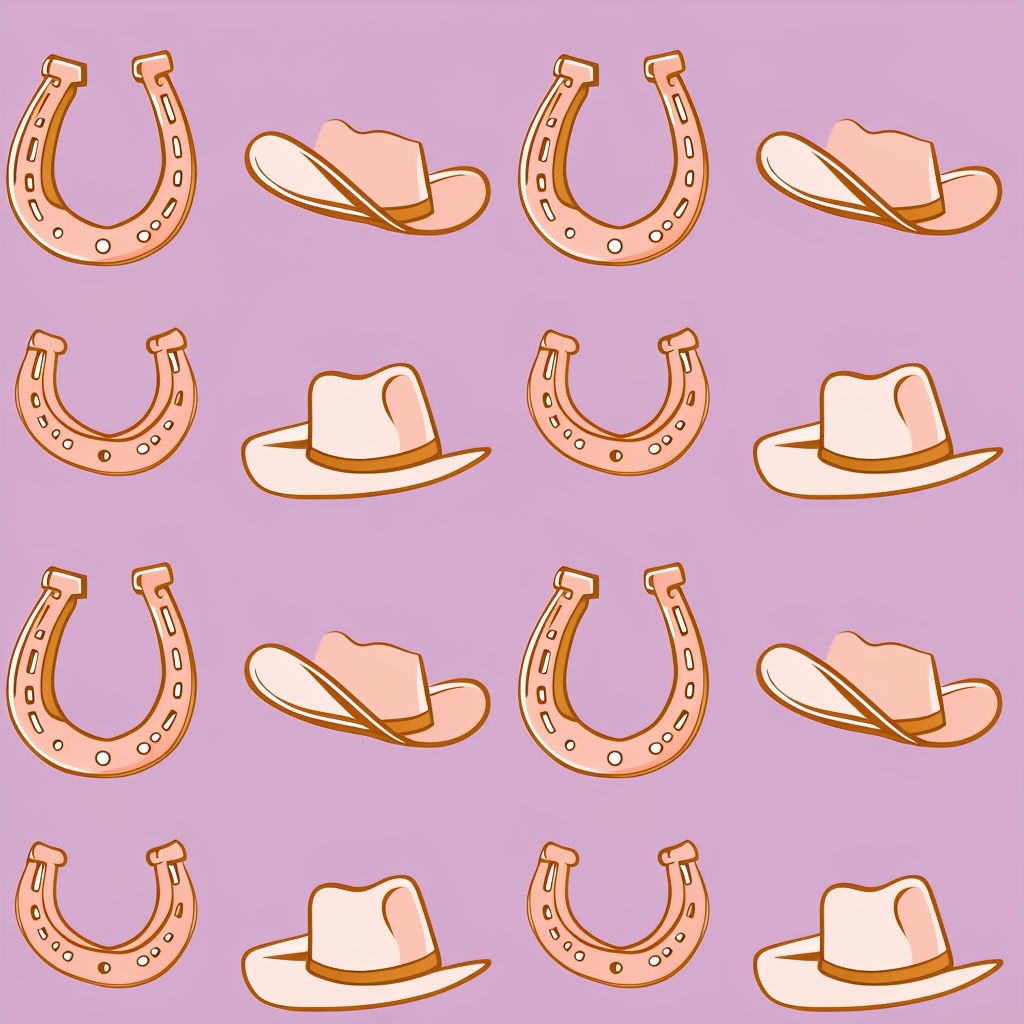 Playful Peach Horseshoes and Cowboy Hats Seamless Pattern