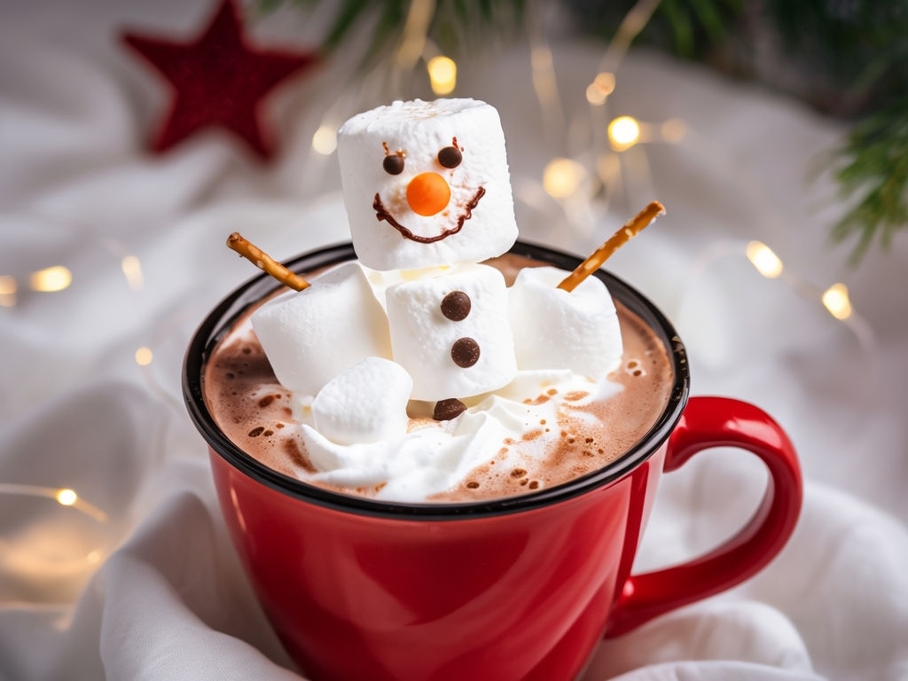 Playful Marshmallow Snowman in Hot Chocolate Mug Photo Card & Invite