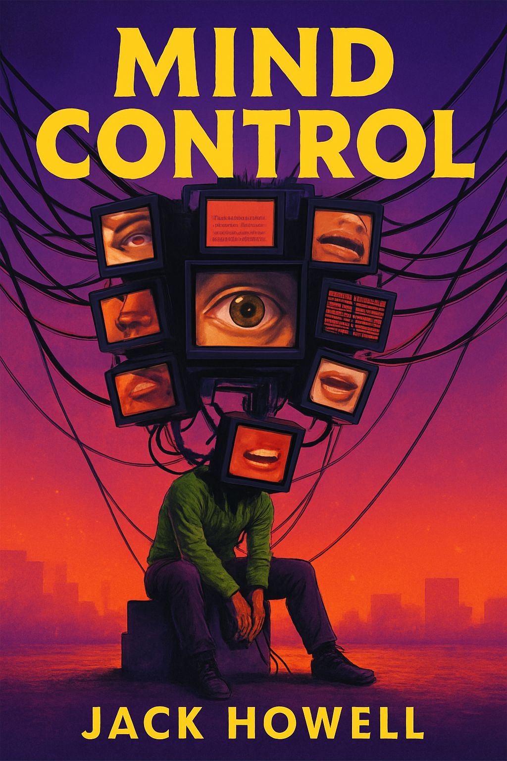 Surreal Mind Control Illustration with Dystopian Cityscape EBook Cover