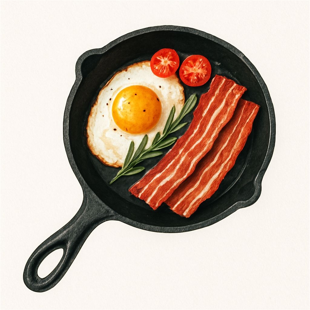Classic Breakfast in Cast Iron Skillet Illustration Sticker