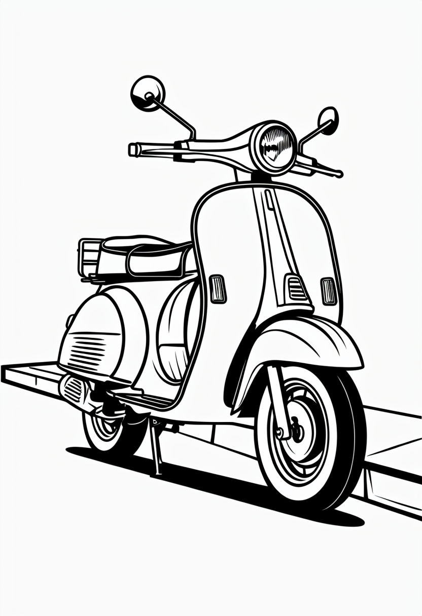 Classic Scooter Line Drawing for Enjoyable Coloring Book Pages