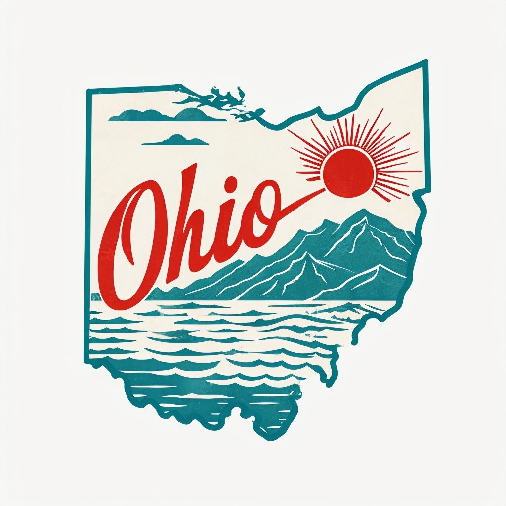 Vintage Ohio Map with Cursive Text and Sun Illustration T-shirt ...